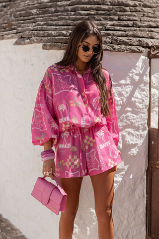 LaBalancia - Komplet MOLLY len - Malibu pink - Hurtownia Odzieży Damskiej - POSLKA Produkcja i Sprzedaż Hurtowa - LaBalancia