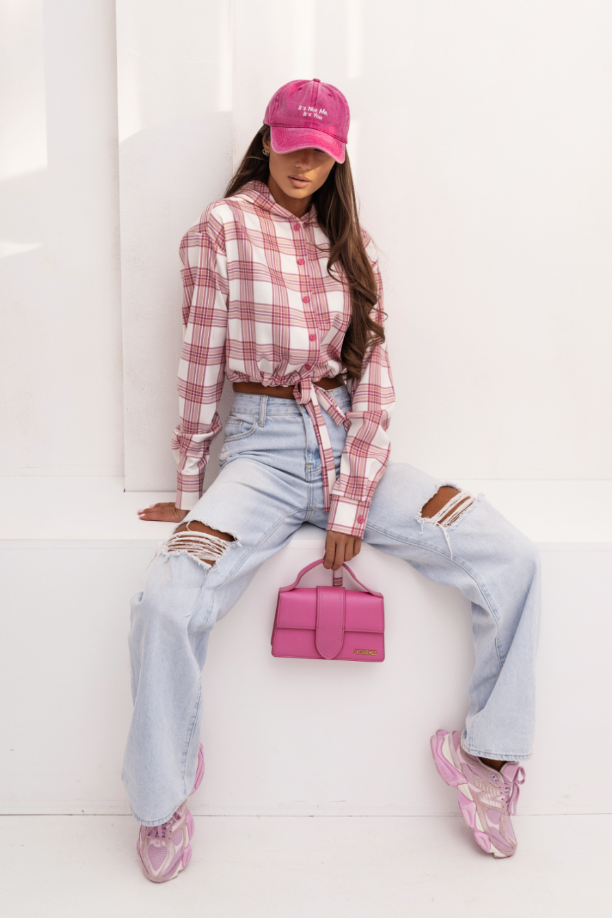 LaBalancia - Koszula z kapturem SOHO krata - róż i fuksja - Hurtownia Odzieży Damskiej - POSLKA Produkcja i Sprzedaż Hurtowa - LaBalancia