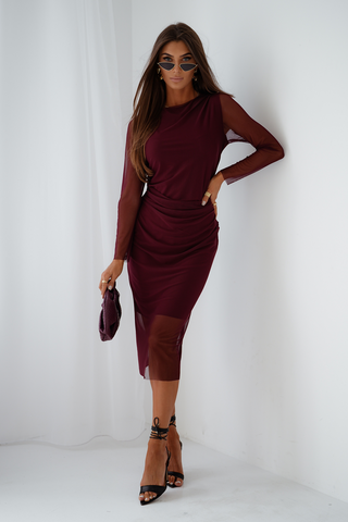 LaBalancia - Sukienka tiulowa LUSH - Bordo - Hurtownia Odzieży Damskiej - POSLKA Produkcja i Sprzedaż Hurtowa - LaBalancia