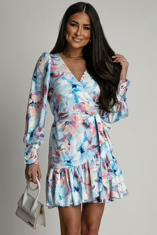 La Balancia | Hurtownia Odzieży Damskiej - Sukienka "ANNA" krótka - wzór niebieskie kwiaty - Hurtownia Odzieży Damskiej - POSLKA Produkcja i Sprzedaż Hurtowa - La Balancia | Hurtownia Odzieży Damskiej