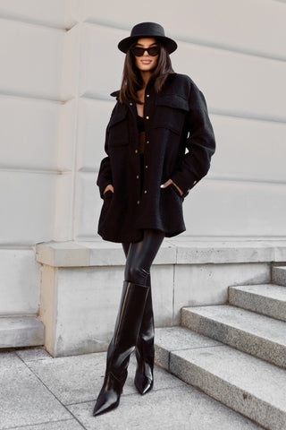 LaBalancia - Płaszcz BOUCLE - Czarny - Hurtownia Odzieży Damskiej - POSLKA Produkcja i Sprzedaż Hurtowa - LaBalancia