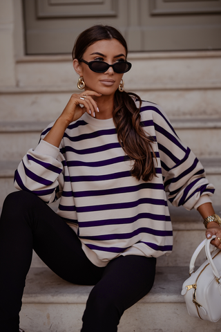 LaBalancia - Bluza STREL pasy - beż i granat - Hurtownia Odzieży Damskiej - POSLKA Produkcja i Sprzedaż Hurtowa - LaBalancia