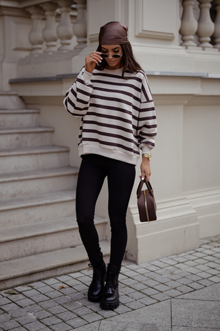 LaBalancia - Bluza STREL pasy - beż i brąz - Hurtownia Odzieży Damskiej - POSLKA Produkcja i Sprzedaż Hurtowa - LaBalancia