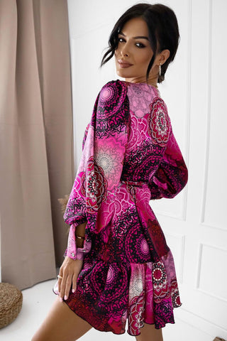 LaBalancia - Sukienka "ANNA" różowy wzór boho - Hurtownia Odzieży Damskiej - POSLKA Produkcja i Sprzedaż Hurtowa - LaBalancia