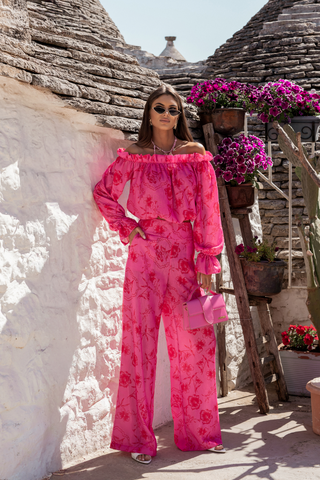LaBalancia - Komplet lniany MIA - Floria Pink - Hurtownia Odzieży Damskiej - POSLKA Produkcja i Sprzedaż Hurtowa - LaBalancia