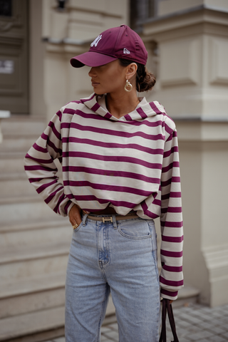 LaBalancia - Bluza ERITH pasy - beż i bordo - Hurtownia Odzieży Damskiej - POSLKA Produkcja i Sprzedaż Hurtowa - LaBalancia