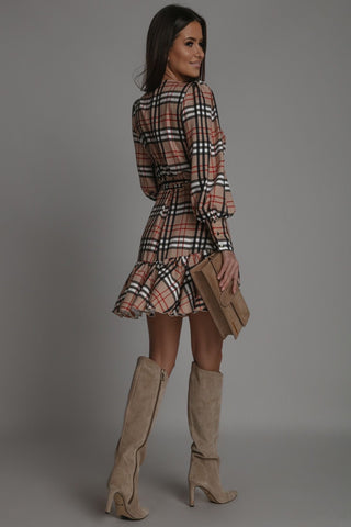 La Balancia | Hurtownia Odzieży Damskiej - Sukienka "ANNA" krótka - kratka na beżu - Hurtownia Odzieży Damskiej - POSLKA Produkcja i Sprzedaż Hurtowa - La Balancia | Hurtownia Odzieży Damskiej