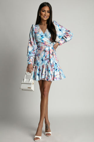 La Balancia | Hurtownia Odzieży Damskiej - Sukienka "ANNA" krótka - wzór niebieskie kwiaty - Hurtownia Odzieży Damskiej - POSLKA Produkcja i Sprzedaż Hurtowa - La Balancia | Hurtownia Odzieży Damskiej