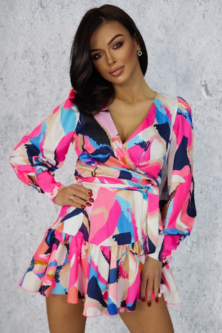 La Balancia | Hurtownia Odzieży Damskiej - Sukienka "ANNA" krótka - mazy róż niebieski - Hurtownia Odzieży Damskiej - POSLKA Produkcja i Sprzedaż Hurtowa - La Balancia | Hurtownia Odzieży Damskiej