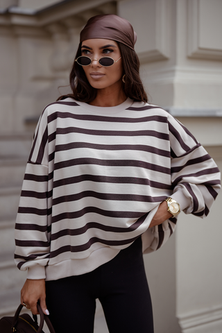 LaBalancia - Bluza STREL pasy - beż i brąz - Hurtownia Odzieży Damskiej - POSLKA Produkcja i Sprzedaż Hurtowa - LaBalancia