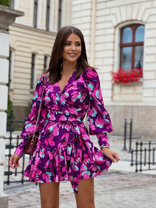 LaBalancia - Sukienka "ANNA" - Purple Flowers - Hurtownia Odzieży Damskiej - POSLKA Produkcja i Sprzedaż Hurtowa - LaBalancia