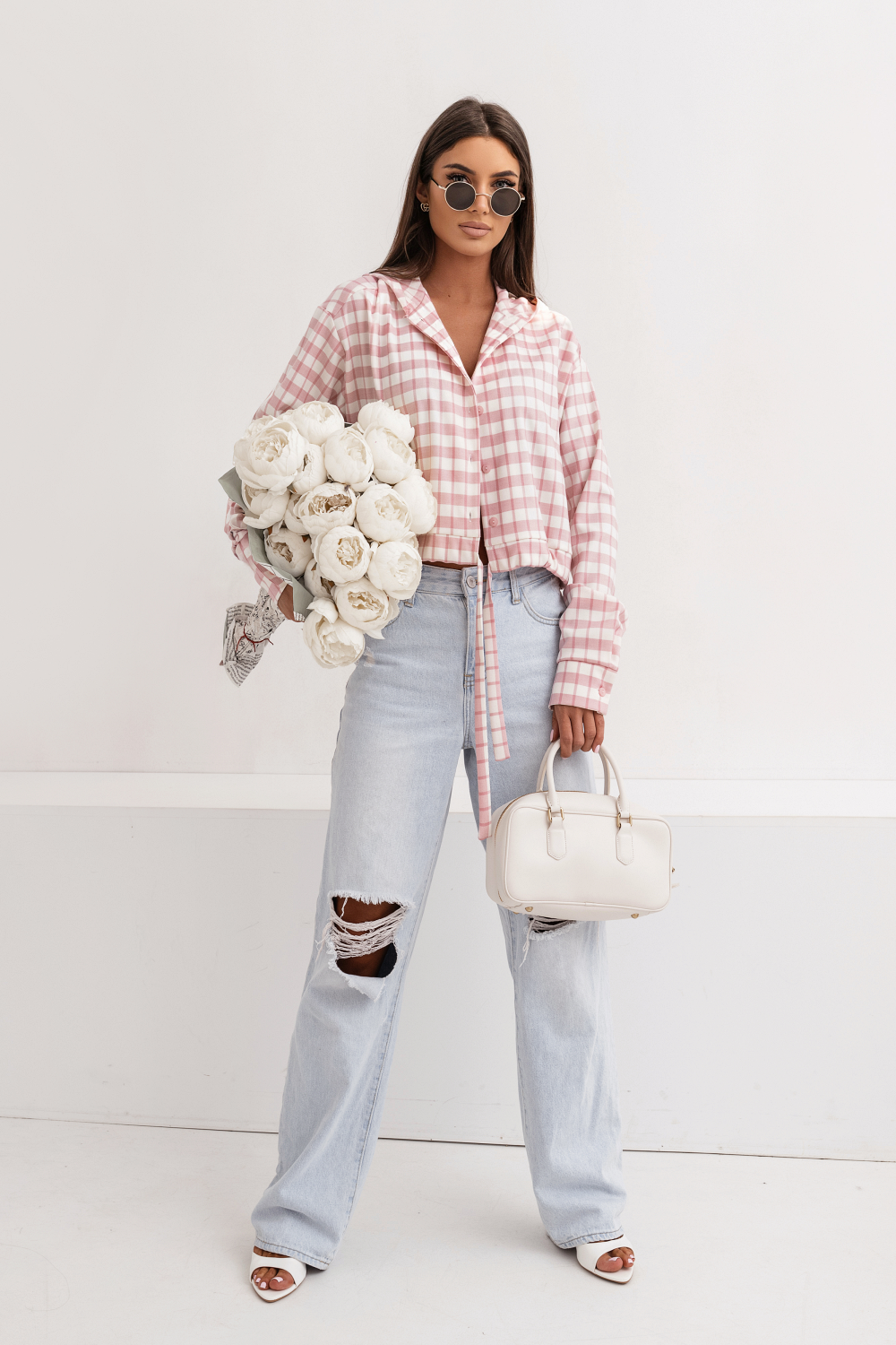 LaBalancia - Koszula z kapturem SOHO krata - róż i ecru - Hurtownia Odzieży Damskiej - POSLKA Produkcja i Sprzedaż Hurtowa - LaBalancia