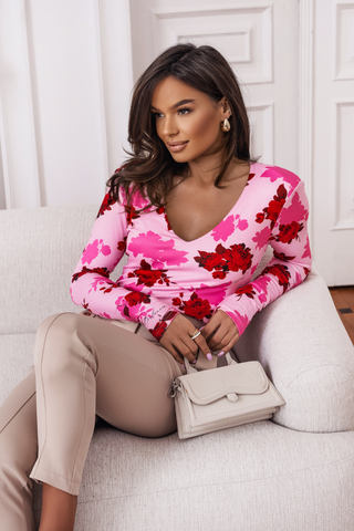 LaBalancia - Bluzka Essie - Red on pink - Hurtownia Odzieży Damskiej - POSLKA Produkcja i Sprzedaż Hurtowa - LaBalancia